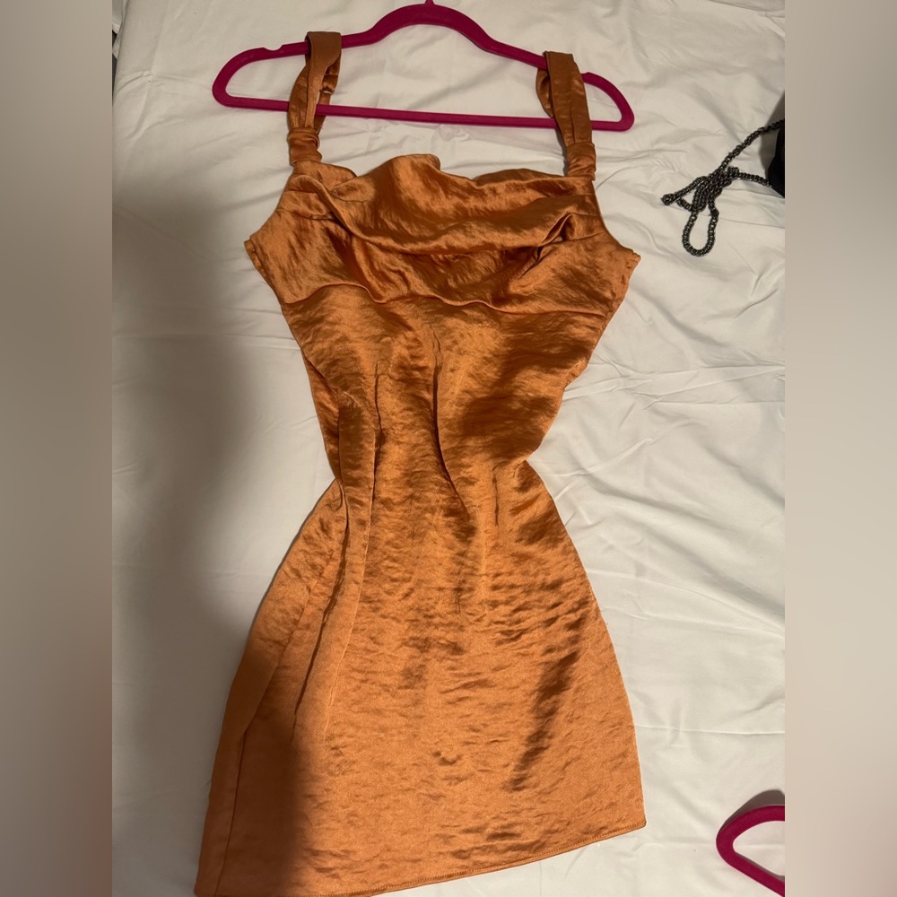 Oh Polly Orange Square Neck Mini Dress Color Caramel - Size U.S 4